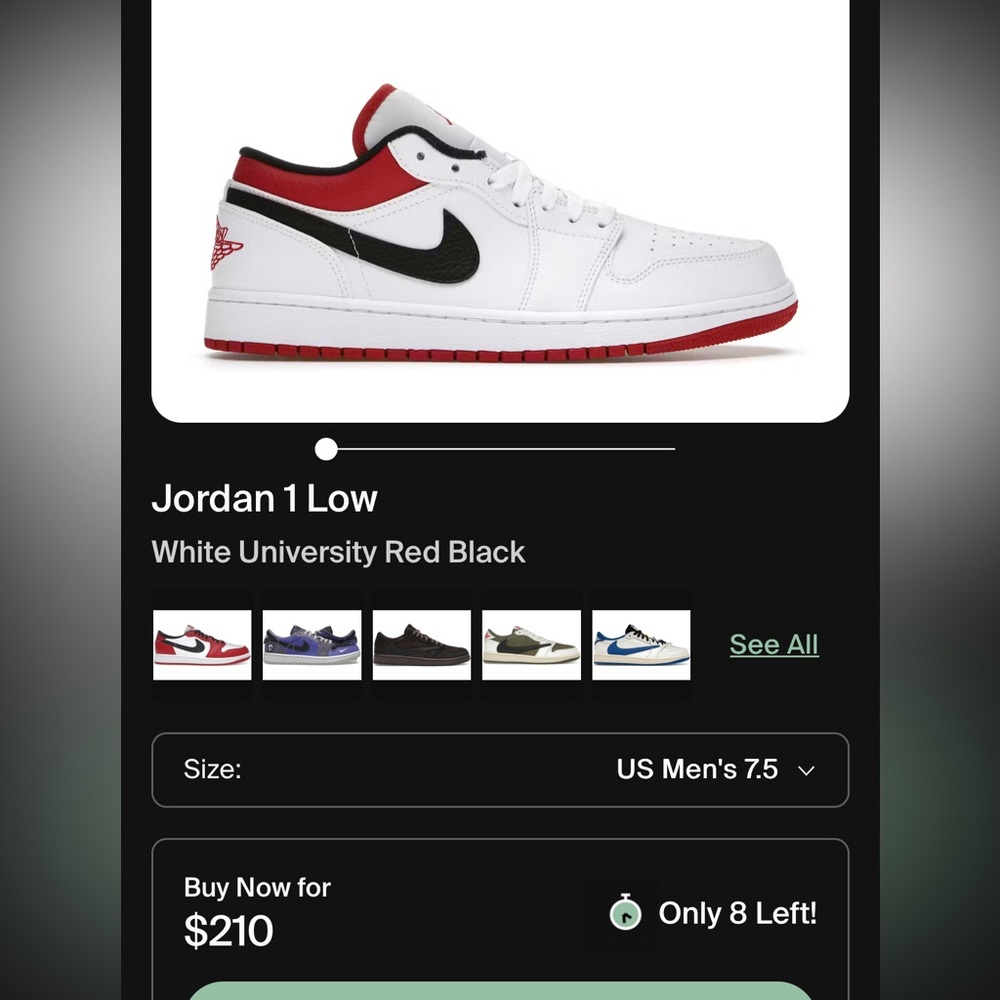 Nike Air Jordan 1 Low Men’s 7.5 Red Black White - Picture 13 of 13